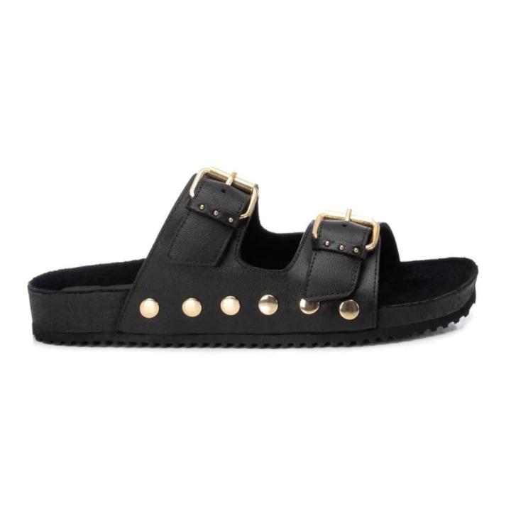 Carmela 162128 women's organic flat sandals in black leather