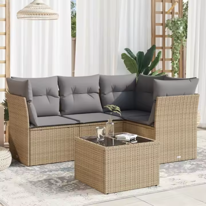vidaXL Juego de sofás jardín con cojines 5 pzas ratán sintético beige - 1