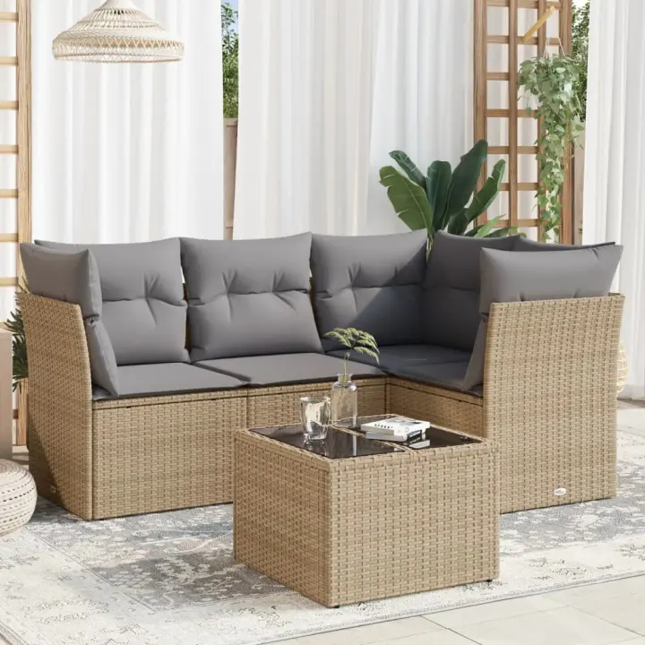 vidaXL Juego de sofás jardín con cojines 5 pzas ratán sintético beige - 1