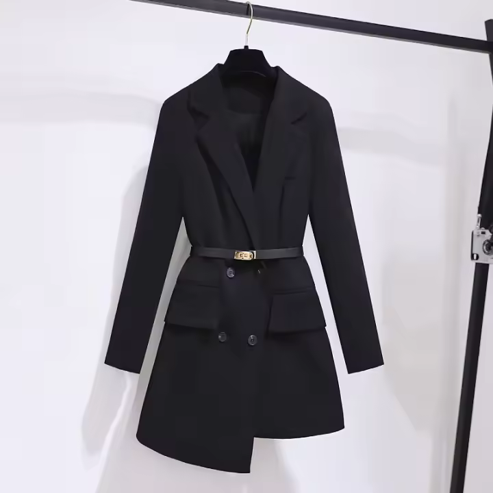 Nueva Sastrería Blazer Negra Para Mujer Oficina Primavera Otoño Traje Elegante Cintura Ajustada Doble Botón Moda Trabajo - 1