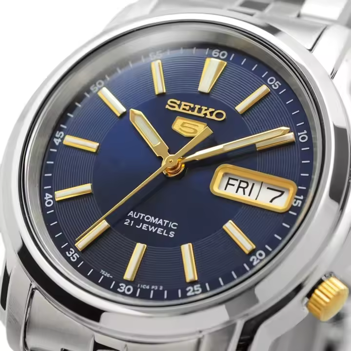 reloj automático hombre Seiko 5 SNKL79K1 dial azul 37mm correa acero - 1