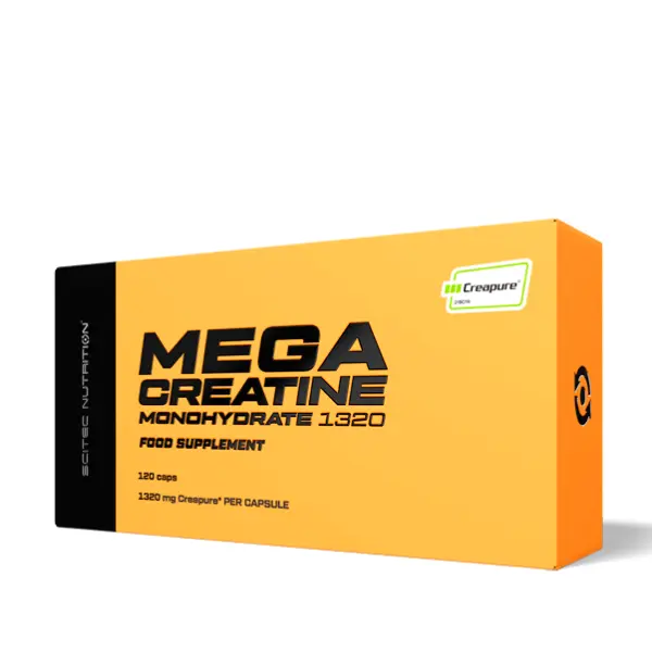 SCITEC Nutrition Mega Creatine Monohydrate 1320 (Creapure) - Suplemento de creatina monohidratada - 120 cápsulas - Mejora el rendimiento físico - Encapsulado - Incrementa la masa muscular - Favorece la recuperación. - 1