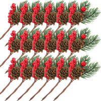 Guirnalda De Ramas De Pino Artificial Con Berros Rojos Accesorios De Navidad Decoración De Mesa Falsa Conífera De Poliéster Para Fiesta - details 2