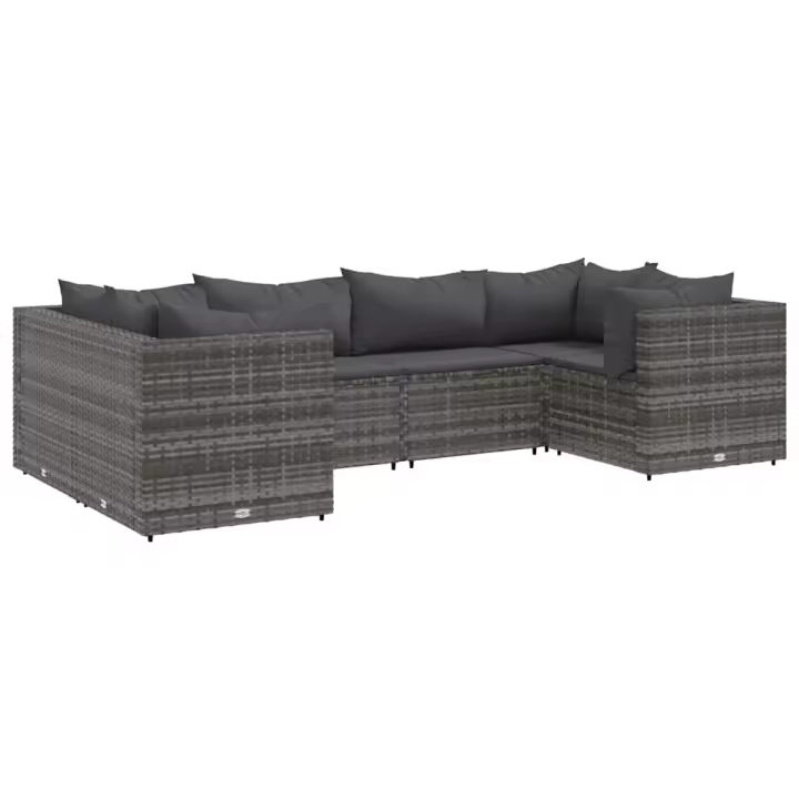 vidaXL Set de muebles de jardín 6 pzas y cojines ratán sintético gris - 1