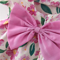 Vestido De Verano Para Niñas Con Gran Lazo En La Espalda Y Mangas Burbuja Estampado Floral Vestido De Princesa De Cuello Cuadrado - details 8