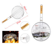 UD - Rejilla para Barbacoa de Acero Inoxidable con Mango de Madera – Redondo – Parrilla Antiadherente para todo– Kmt Style - details 0