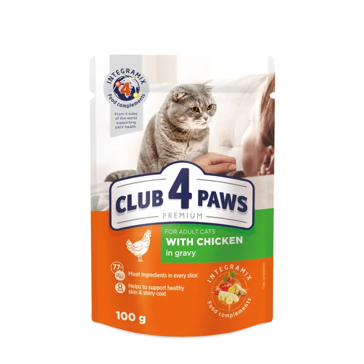 Comida húmeda completa para gatos  adultos CLUB 4 PAWS PREMIUM-Pollo en salsa PACK 24*100g - 1