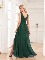 Vestido De Noche Para Mujer Brillante Chiffon Con Manga Doble V a Line Largo Hasta El Suelo Fiesta Vestido Con Abertura Lateral - details 5