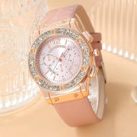 Reloj De Cuarzo Para Mujer 2PCS Set Rosa Lujo Con Rhinestone Y Pulsera De Cristal Reloj De Mano De Moda Y Casual Con Cierre De Hebilla - details 10