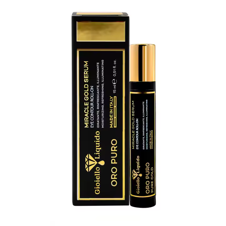 Liquid Jewel - Línea "Pure Gold"-Sérum roll-on Para Ojos-Lifting with cafeína y Oro coloidal - Contra Arrugas, bolsas e hinchazón-Absorción rápida Efecto instantáneo - Made in Italy - Efecto freshante y calming, Textura Ligera y Fresca - 1