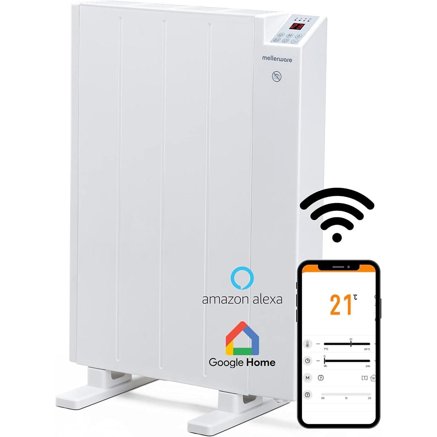 Mellerware - Emisor Térmico Bajo Consumo Comfy! 600-1200-2000W WIFI. Programable 3 Modos +Temp. Ajustable + Función Ventana Abierta. Temporizador. Radiador Eléctrico Potente 10m2. Google Home Alexa. Small