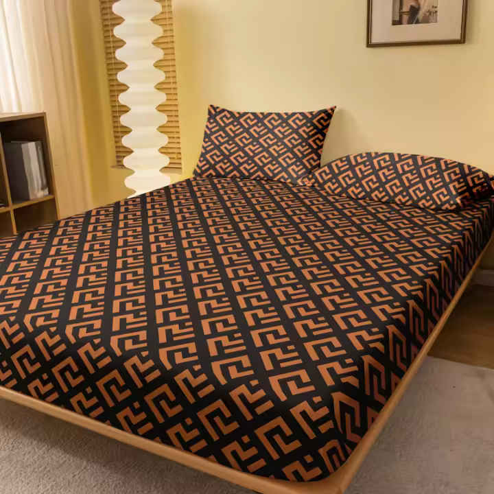 Sábana Ajustada Geométrica Imprimida Mate Para Dormitorio Sin Almohadas Incluidas 100% Poliéster Tejido a Tazo Largo - 1