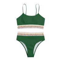 Bikini De Verano Para Mujer Estilo Playa Moda Elegante Con Cintura Alta Y Efecto Delgado Dos Piezas Color Bloqueado Conjunto De Baño Con Suspensión - details 26