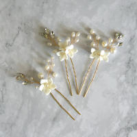 Peinado De Novia Con Three-piece U-shaped Pearl Flower Hairpin Accesorios De Moda Para Mujer Aleación De Aluminio Joyería De Boda - details 3