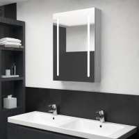 vidaXL Armario de baño con espejo LED blanco brillante 50x13x70 cm en color Blanco brillo/Roble/Gris hormigón y más | almacenamiento funcional diseño moderno para baño dormitorio sala - details 2