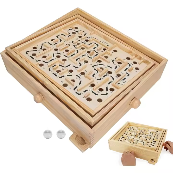Wooden Ball Games Labyrinth Puzzle and Brain Health, Coordinated Developmen Wooden Ball Game Maze Educational Labyrinth Puzzle for Dementia Adults Kids Maze - 1