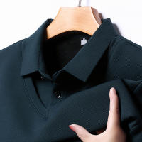 Camisa Polo Casual Para Hombres De Color Sólido Con Bloqueado Cómodo Para Todas Las Estaciones Versátil Top Antigüedad Doble - details 4