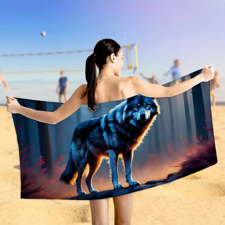 Toalla De Baño Para Niños Con Diseño De Lobo Colorido Toalla De Playa Y Natación Secado Rápido Tejido De Algodón Cepillado - 1