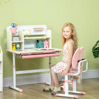 HOMCOM Juego de Escritorio y Silla para Niños de +3 Años Pupitre Infantil Altura Ajustable con 1 Cajón 1 Estante para Libros y Tablero de Mesa Inclinable 80x52x88-109 cm - details 1