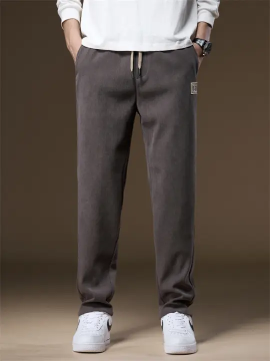 Pantalones De Corduroy Para Hombre Cintura Elástica Gruesa Moda Casuales Pantalones Casuales Clásicos Vintage Talla Regular - 1