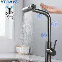Grifo De Cocina Táctil YCRAYS En Negro Y Niquel Cepillo Sensor 3 Modos Retráctil Mezclador De Agua Caliente Y Fría Para Fregadero - details 2