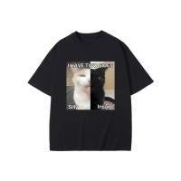 Camiseta De Algodón Para Hombre Y Mujer Con Meme De Gato Insano Y Dos Caras Para El Verano Estilo Casual Cómoda Y Divertida - details 1