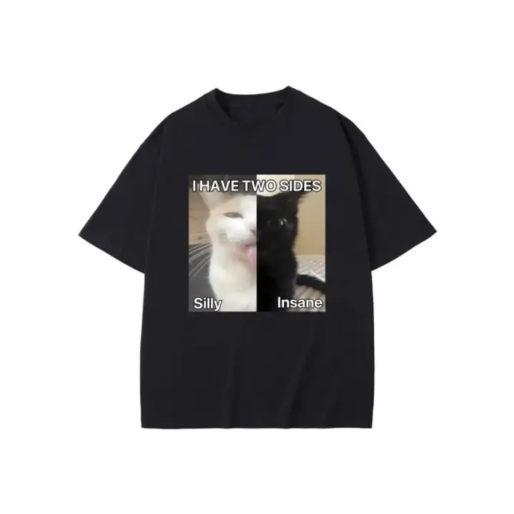 Camiseta De Algodón Para Hombre Y Mujer Con Meme De Gato Insano Y Dos Caras Para El Verano Estilo Casual Cómoda Y Divertida - 1