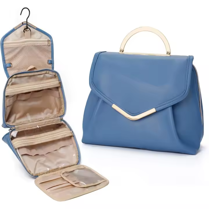 Neceser para mujer,Bolsa de maquillaje de viaje con gancho y bolsa desmontable,Cuero PU resistente al agua,para accesorios, artículos de tocador - 1