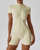 Traje De Yoga Unipersonal Europeo Y Americano Con Cuello Alto Y Cremallera Media Manga Corta Ajustado Para Fitness - details 4