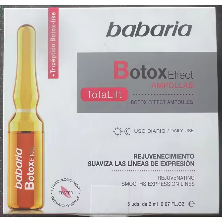 Babaria - Ampollas Botox Effect Total Lift, Rejuvenece y Suaviza las Líneas de Expresión, con Tripéptido Botox-Like y Emolientes, 100% Vegano - 5 x 2 ml - 1