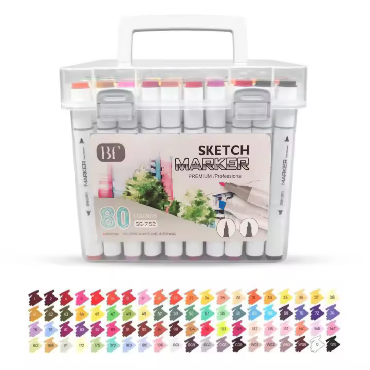 Sketch Markers 80 Colores Surtidos + Estuche de Transporte - Rotuladores Creativos a base de Alcohol y Bolígrafos de Doble Punta Mezcla BFG - 1
