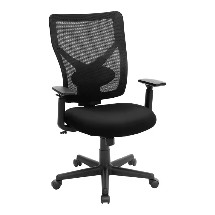 Silla de oficina ergonómica giratoria de malla con mecanismo de inclinación, apoyo lumbar y apoyabrazos ajustables, capacidad de carga de 120 kg, en negro - 1