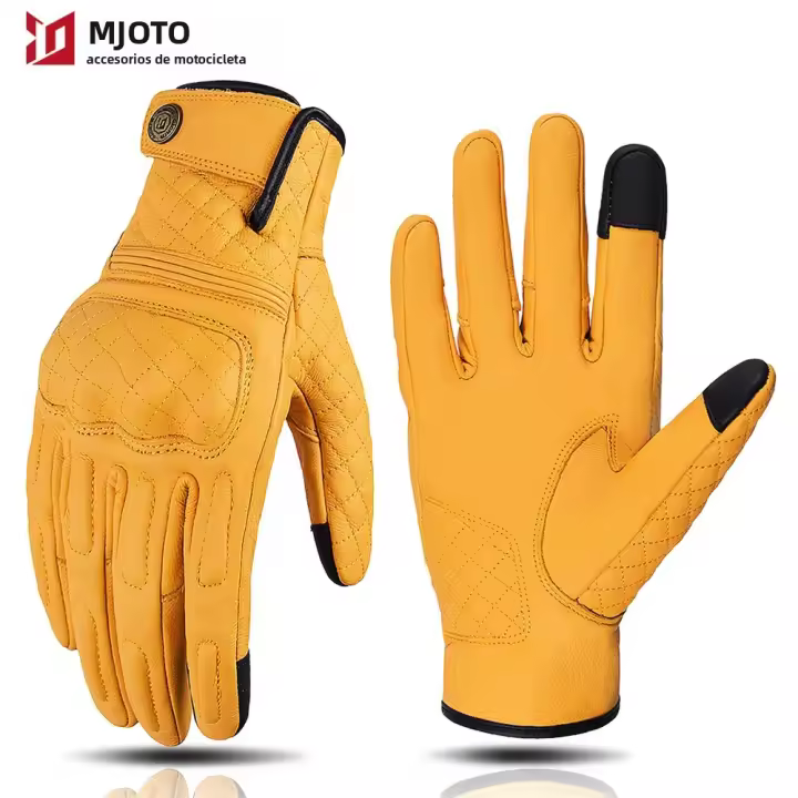 Guantes De Motocicleta De Cuero Genuino MJMOTO Verano Transpirables Con Dedos Completos Guantes De Conducción Retro Para Teléfono Móvil Para Hombres - 1