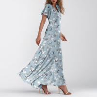 Vestido Largo Elegante Con Cuello En V Para Mujer Traje De Boda De Noche Fiesta Vestido De Fiesta Manga Corta Adecuado Para Primavera Verano Otoño - details 14