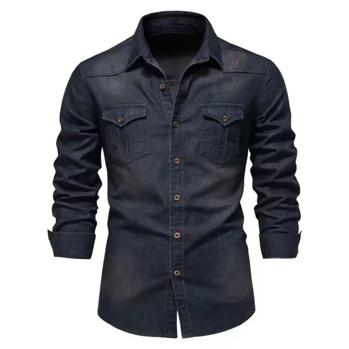Camisa De Lino Elástico AIOPESON Para Hombre Cuello En V Manga Larga Estilo Vaquero Calidad Superior Ropa Casual De Corte Slim - 1