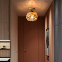 Lámpara De Techo Retro Hecha De Bambú Tejido Para Pasillo Sala De Estar E27 Decorativa Instalación Superficial Luz Diaria - details 3