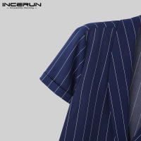 Camisa De Verano Para Hombre INCERUN Moda Corta Cuello V Casual Striped Top Para Calle Ropa Unisex Botones Talla S-5XL - details 12