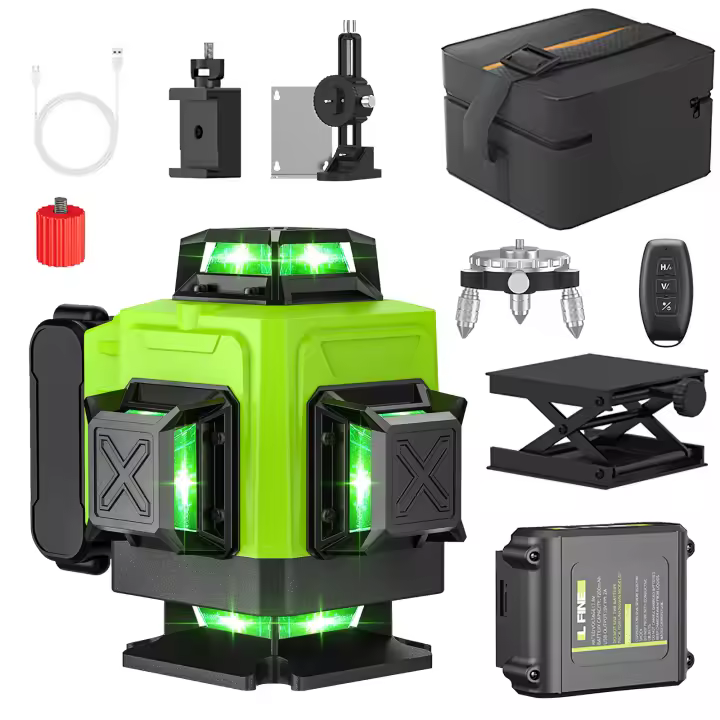 Nivel láser verde profesional 4D de 16 líneas Batería de litio de 2400mAh Alarma de nivelación automática ±3° Precisión ±1mm/3m con mando a distancia IP45 a prueba de polvo y agua Adecuado para la medición de decoración de edificios Niveles - 1