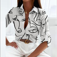 Blusa Elegante Para Mujer Primavera Otoño Con Cuello Bajado Estampado Slim Camisa De Manga Larga Moda Oficina Casual Polyester Cotton - details 3