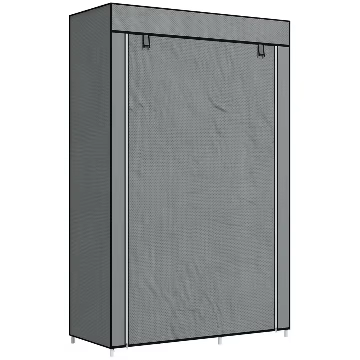 HOMCOM Armario de Tela, Armario Plegable con Cajones, Armario con Barra, Cremallera, Armario para Dormitorio, Tejido no Tejido, Gris Oscuro, 102 x 42,5 x 162,5 cm - 1