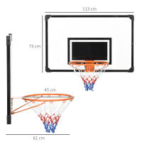SPORTNOW Canasta de Baloncesto con Red Aro de Baloncesto de Pared con Tablero y Marco de Acero para Uso en Interiores y Exteriores 113x61x73 cm Negro - details 2
