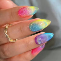 Kit De Uñas Postizas Con Diseño Geométrico Y Estampado De Océano Azul 24 Piezas Uñas Falsas Cortas De ABS Para Arte De Uñas - details 52