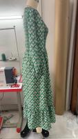Vestido Largo Para Mujer Con Estampado Verde Y Acolchado Estilo Europeo Otoño 2024 Moda Oficina Lady Cuello V Manga Puff Polyester - details 3