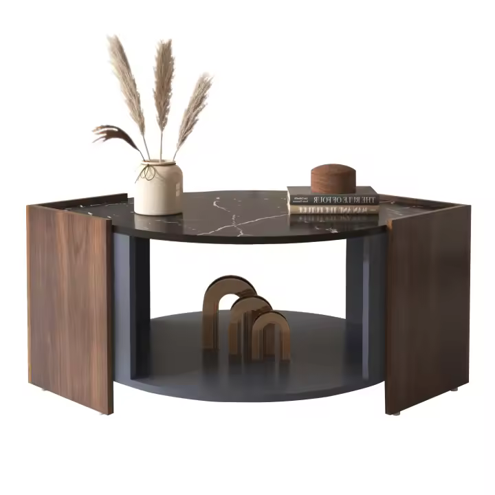 Mesa de café, Mesa de café con Textura de máromol y Nogal en colores contrastantes. Mesa de Sala de estar con Líneas unicas - 1
