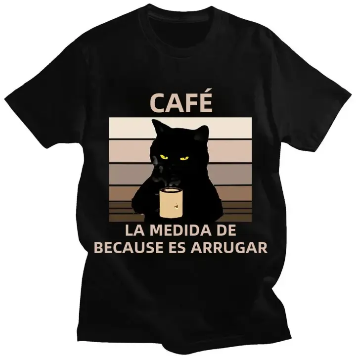 Camiseta De Algodón 100% Para Hombres Y Mujeres Con Diseño Divertido De Gato Bebiendo Café Porqué El Asesinato Está Mal. Estilo Casual De Manga Corta Oversized. - 1