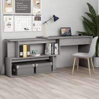 vidaXL Escritorio de esquina madera contrachapada 200x50x76 cm en color Blanco/Blanco brillante/Gris hormigón y más | estructura resistente ideal para salón dormitorio o estudio - details 2