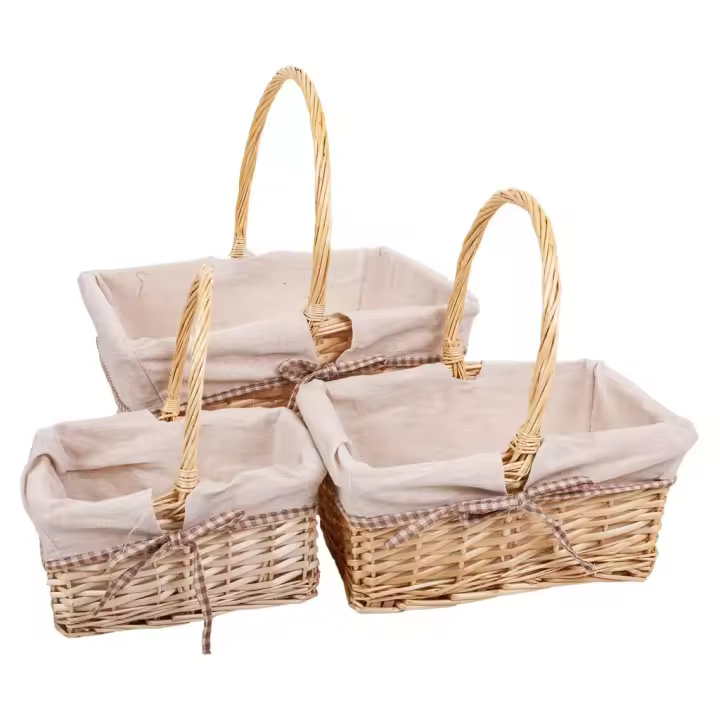 Wonderlust Deco - Set 3 cestos de mimbre forrados blancos Blanco 38x30x16/37h-32x24x14/32h-25x19x12/27h cm - 1