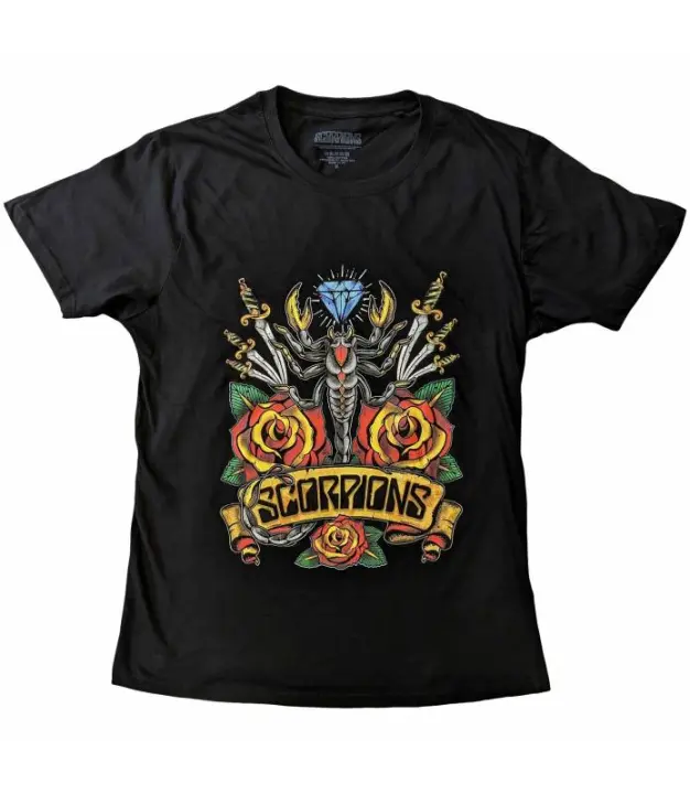 SCORPIONS Traditional Tattoo Camiseta Unisex Manga Corta Negra Licencia Oficial Rock Off SCORTS03MB - 1
