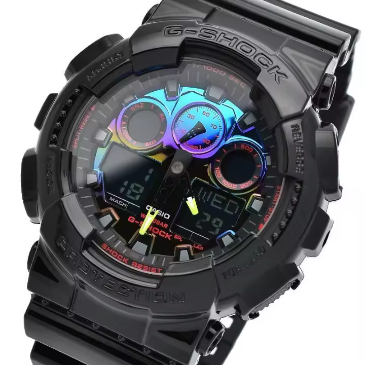 Reloj Deportivo Hombre Casio G-Shock GA-100RGB-1A 200m WR Resistente a los Golpes Alarma Resistencia Anti-magnética Hora Mundial - 1