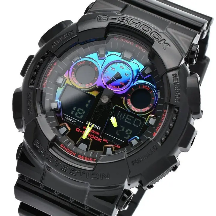 Reloj Deportivo Hombre Casio G-Shock GA-100RGB-1A 200m WR Resistente a los Golpes Alarma Resistencia Anti-magnética Hora Mundial - 1